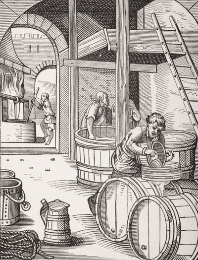 El cervecero, según una ilustración del siglo XVI dibujada y grabada por Jost Amman (1539-91) de 