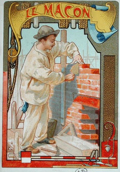 El albañil, ilustración de un libro sobre los oficios, c.1899 de French School