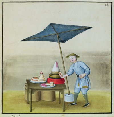 El vendedor de pasteles, de un libro sobre los pregones callejeros de Pekín, c.1785 de French School