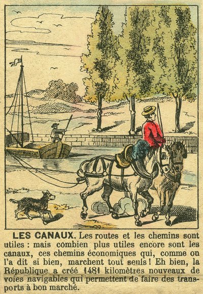 Los Canales, ilustrando los beneficios de la Tercera República en la construcción de canales para la economía del país. Grabado, en "Le Figaro, suplemento", el 30/03/1889, París. de French School