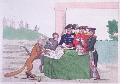 La capitulación, caricatura de Charles Maurice de Talleyrand-Perigord (1754-1838) 30 de marzo de 1814 de French School