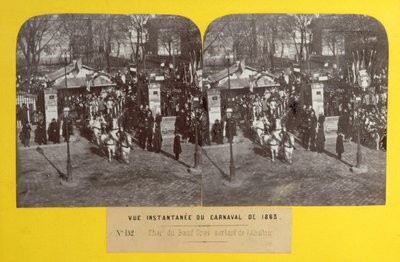 El Carnaval de 1863 en París, la carroza del buey gordo saliendo del matadero, vista estereoscópica, 1863 de French School