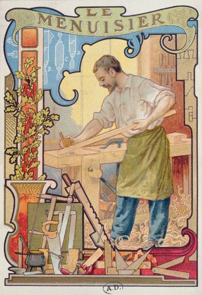 El carpintero, ilustración de un libro sobre los oficios, c.1899 de French School