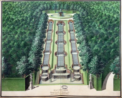 La cascada, alterada a finales de 1706, en el bosque en la colina, de Jardines de Marly, principios del siglo XVIII de French School
