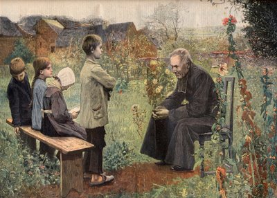 La lección de catecismo en Le Petit Journal, junio de 1898 (grabado) de French School