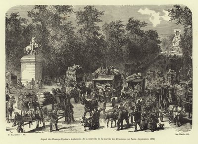 Los Campos Elíseos el día después de recibir la noticia de la marcha prusiana sobre París, septiembre de 1870 de French School