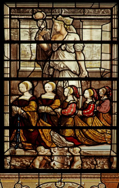 La ventana norte de la capilla: Santa Águeda con las hijas de Ana de Montmorency de French School