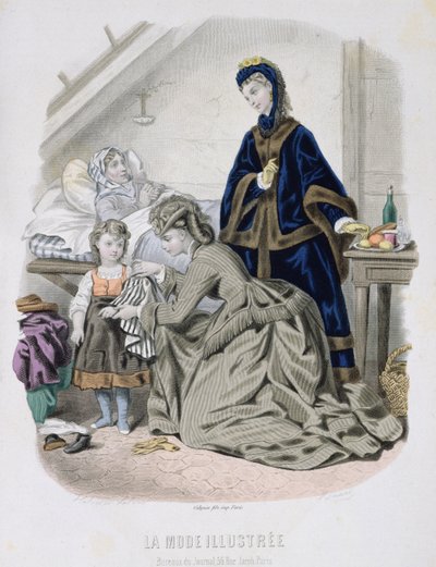 La Visita Caritativa, ilustración de La Mode Illustrée, c.1870 de French School