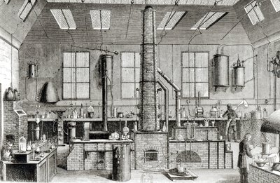 El laboratorio de química de una escuela en París, del Almanaque del Magasin Pittoresque, 1870 de French School