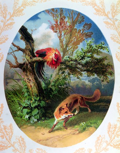 El Gallo y el Zorro, ilustración de la fábula de Jean de la Fontaine (1621-95) c.1860-80 de French School