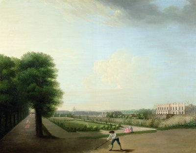 La construcción de la Plaza Luis XV desde el Jardín del Hotel de Resnel, c.1760 de French School