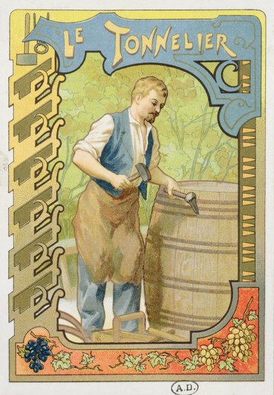 El tonelero, ilustración de un libro sobre los oficios, c.1899 de French School