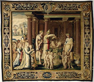 El sacrificio de la coronación, c.1610 (lana y seda) de French School
