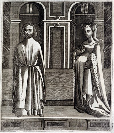 El Conde de Poitiers y Toulouse Alfonso (1220-1271) y su esposa Juana (hija de Raimundo VII) (1220-1271) - en "Historia de los condes de Toulouse" de Guillaume de Catel, Toulouse de French School