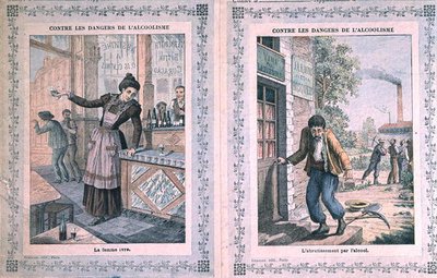 Los peligros del alcoholismo, portada de un cuaderno escolar. c.1900 de French School