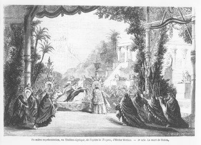 La muerte de Dido, primera representación de Les Troyens por Hector Berlioz (1803-69) en el Théâtre Lyrique, París, de Le Monde Illustré, 14 de noviembre de 1863 de French School