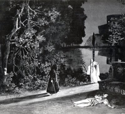 La muerte de Pelleas, Acto IV, Escena 4 de Pelleas et Melisande de Debussy, ilustración en la revista Theatre, junio de 1902 de French School