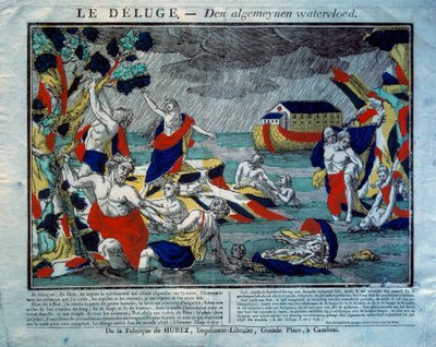 El Diluvio, el Arca de Noé a la derecha. Grabado del siglo XIX. París, Museo de Artes y Tradiciones Populares de French School