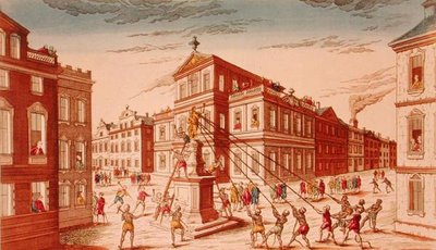 La destrucción de la estatua real en Nueva York, inicio de la Guerra de Independencia de French School