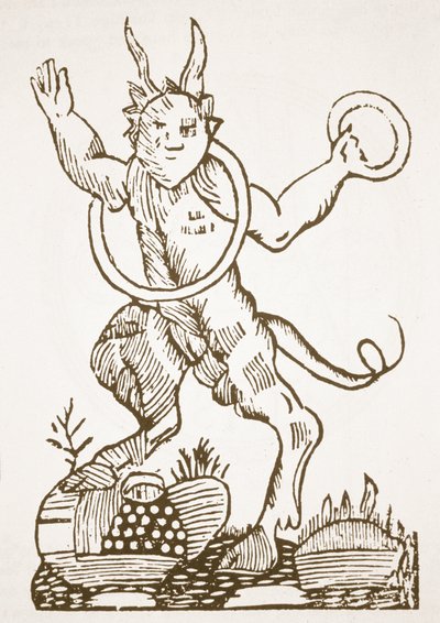 El Diablo señalando tesoros ocultos, copia de una ilustración de Le Veritable Dragon Rouge, Lille 1521, usado en una Historia de la Magia, publicado a finales del siglo XIX de French School