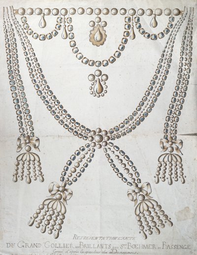 El collar de diamantes involucrado en el Asunto del Collar de la Reina, c.1785 de French School