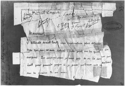 El Caso Dreyfus, 22 de diciembre de 1894, telegrama enviado al Comandante Esterhazy de French School