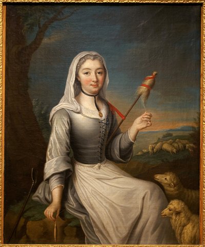 La duquesa de Villars (?) en una bergere sosteniendo una espadaña de French School