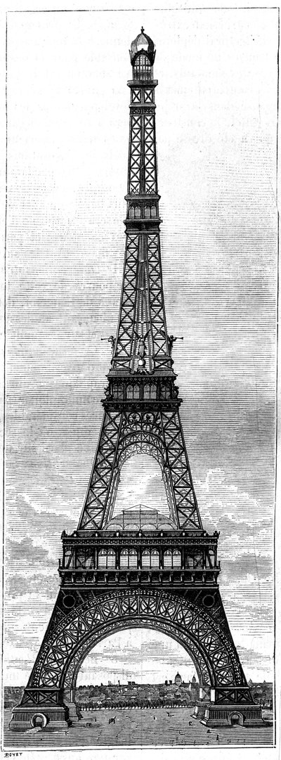 La Torre Eiffel, torre de 300 metros de altura para la Exposición Mundial de 1889, en París, por el ingeniero e industrial Gustave Eiffel (1832-1923). Grabado en 