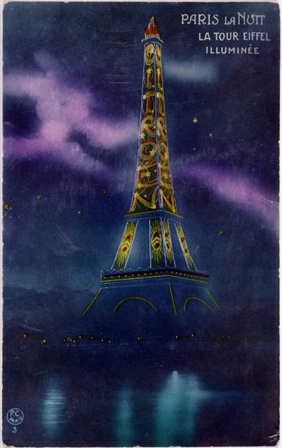 La Torre Eiffel iluminada con las letras “Citroen” - postal, circa 1925 de French School