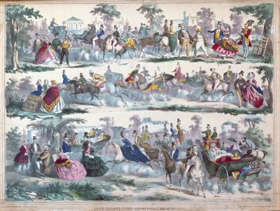 La vida elegante en París - Partiendo hacia el Bois de Boulogne, c.1860 de French School
