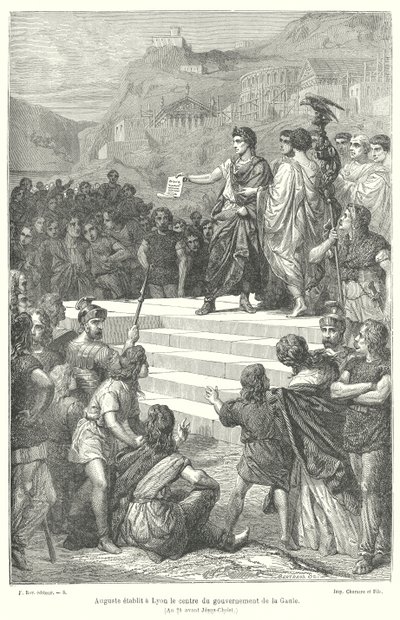 El emperador Augusto estableciendo el centro administrativo de la Galia romana en Lugdunum (Lyon) de French School