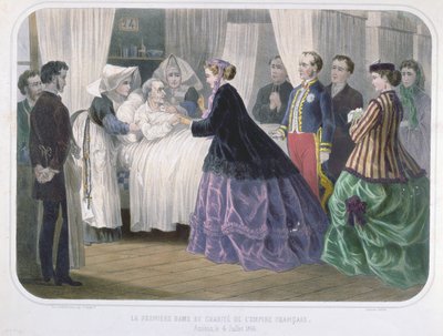 La Emperatriz Eugenia (1829-1920) visitando a las víctimas del cólera en Amiens el 4 de julio de 1866, c.1866-70 de French School