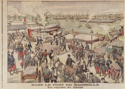El fin de la huelga en Marsella, ilustración de Le Petit Journal, 23 de octubre de 1904 de French School