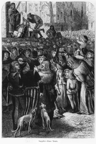 La Ejecución de la Cerda de Falaise, ilustración de El Hombre y la Bestia por A. Mangin, 1872 de French School
