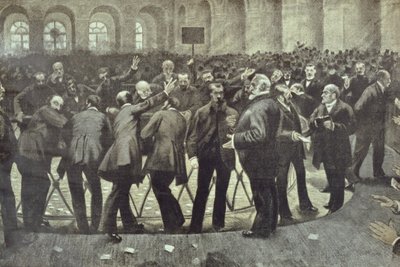 La famosa Corbeille en la Bolsa de París, c.1885 de French School