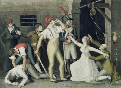 La devoción filial y heroica de Mademoiselle de Sombreuil en septiembre de 1792, c.1800 de French School