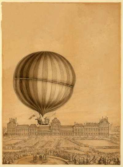 El primer vuelo en globo de gas tripulado, 1 de diciembre de 1783, c.1783 de French School