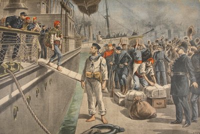 Los primeros prisioneros en Key West durante la guerra hispanoamericana, ilustración de Le Petit Journal: Suplemento ilustrado, 8 de mayo de 1898 de French School