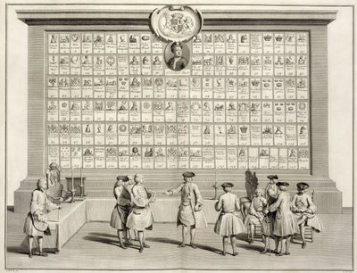 Los masones libres, con signos para las diversas logias, de Las ceremonias de religión y costumbre, c.1733 de French School