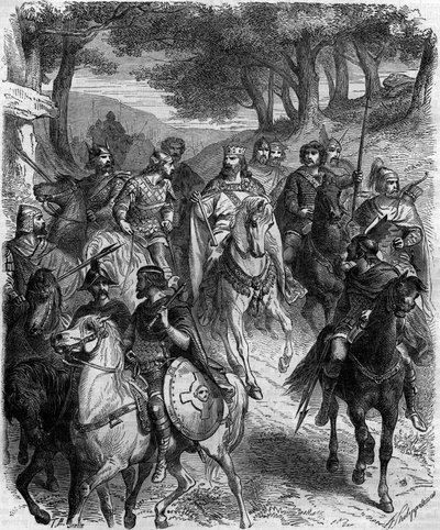 Los señores franceses en la asamblea de Quiercy: el capitulario de Quierzy (artículos fundacionales de la feudalidad por la herencia de honores), promulgado el 14 de junio de 877 en Quierzy sur Oise por Carlos el Calvo para regular el buen funcionamiento d de French School