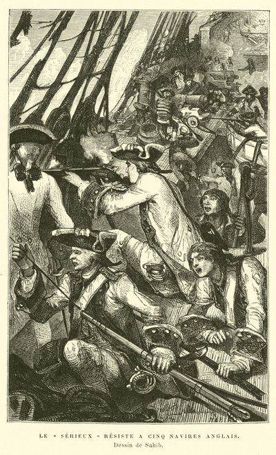 El buque de guerra francés Serieux resistiendo un ataque de cinco barcos británicos de French School