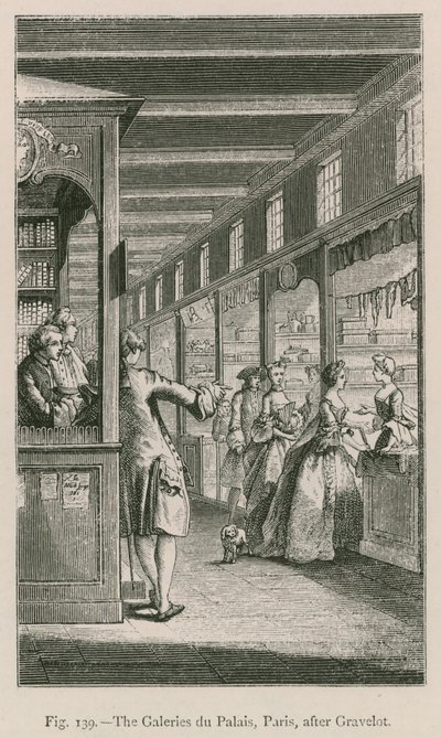 Las Galerías del Palacio, París, después de Gravelot de French School