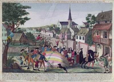 La alarma general de los habitantes de Gonesse causada por el descenso de un globo, 27 de agosto de 1783 de French School