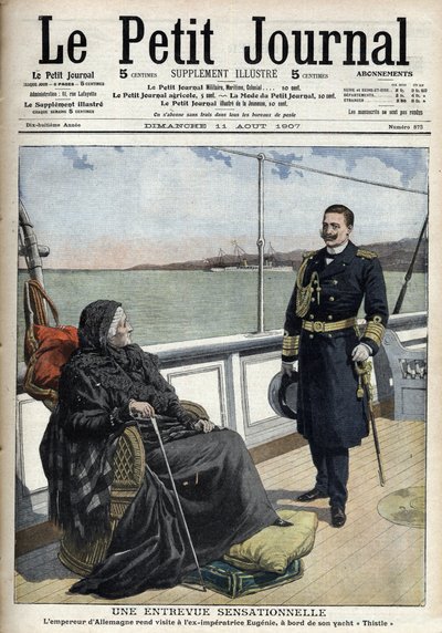 El Emperador Alemán Guillermo II (1859-1941) visitó a la ex emperatriz Eugenia (1826-1920) a bordo de su yate "Thistle", "Le Petit Journal" el 11 de agosto de 1907 (grabado) de French School