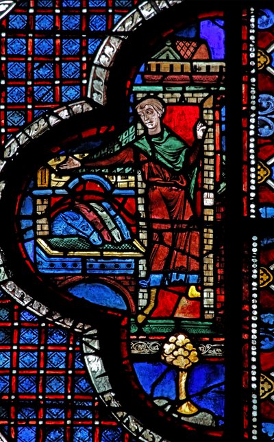 La ventana del Buen Samaritano: la posada recibe al Samaritano y al hombre herido de French School