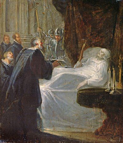 El gobernador de Chateauneuf-de-Randon en Gevaudan entregando las llaves de la ciudad a Bertrand du Guesclin al morir en 1380 de French School