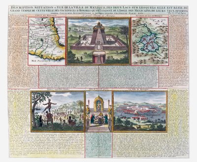El Gran Templo, mapas de México y sus alrededores (grabado coloreado) de French School