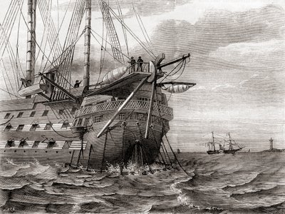 El HMS Agamemnon tendiendo el cable telegráfico transatlántico, 2 de agosto de French School