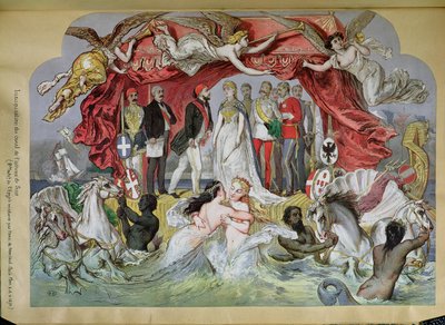 La inauguración del Canal de Suez, alegoría de la unión de los mares Mediterráneo y Rojo, 1870 de French School
