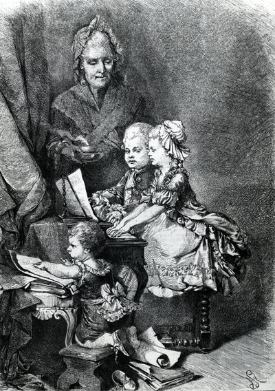 El infante Mozart tocando el piano de French School